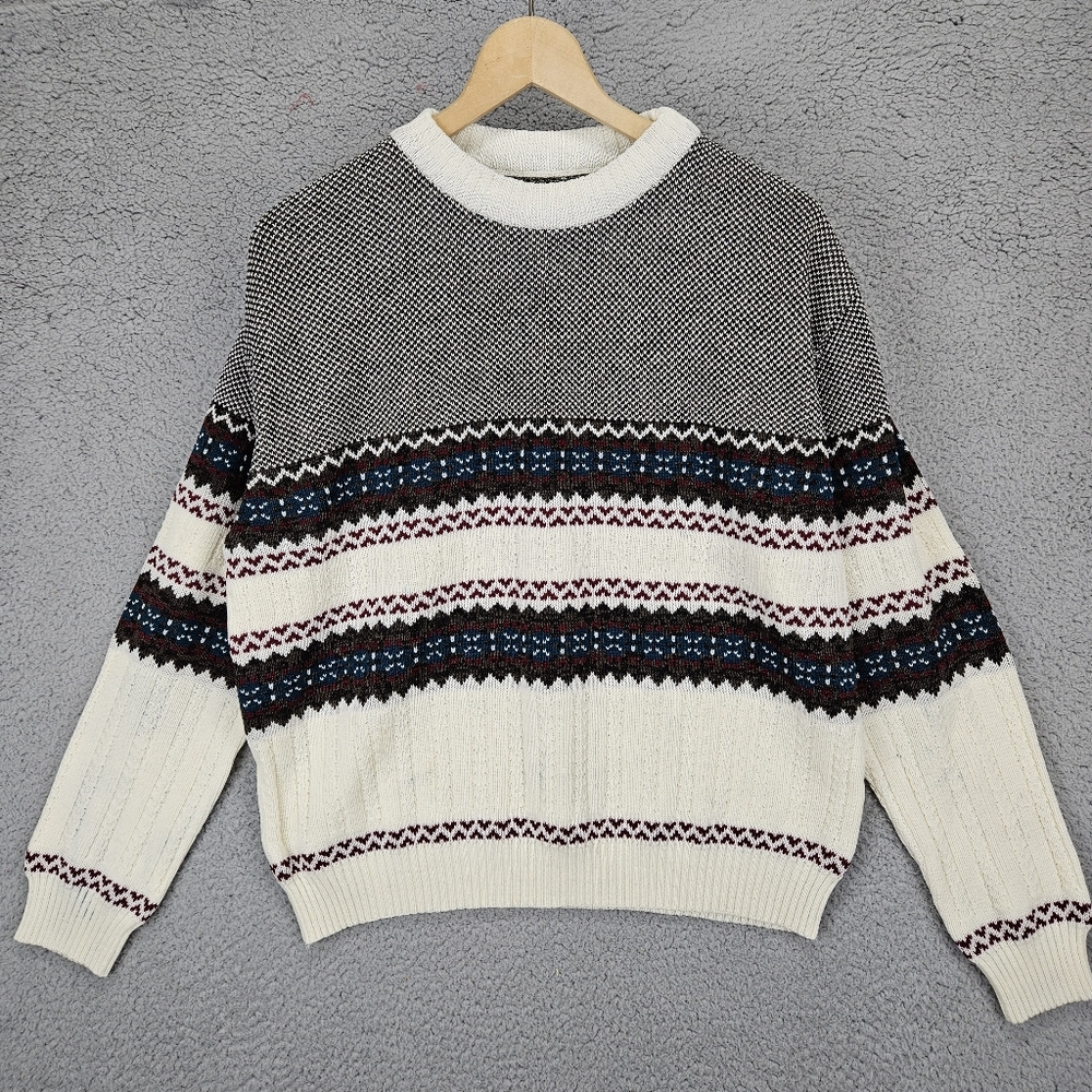Vintage Grandpa Romanian Knitted Sweater Large Long Sleeve Cream